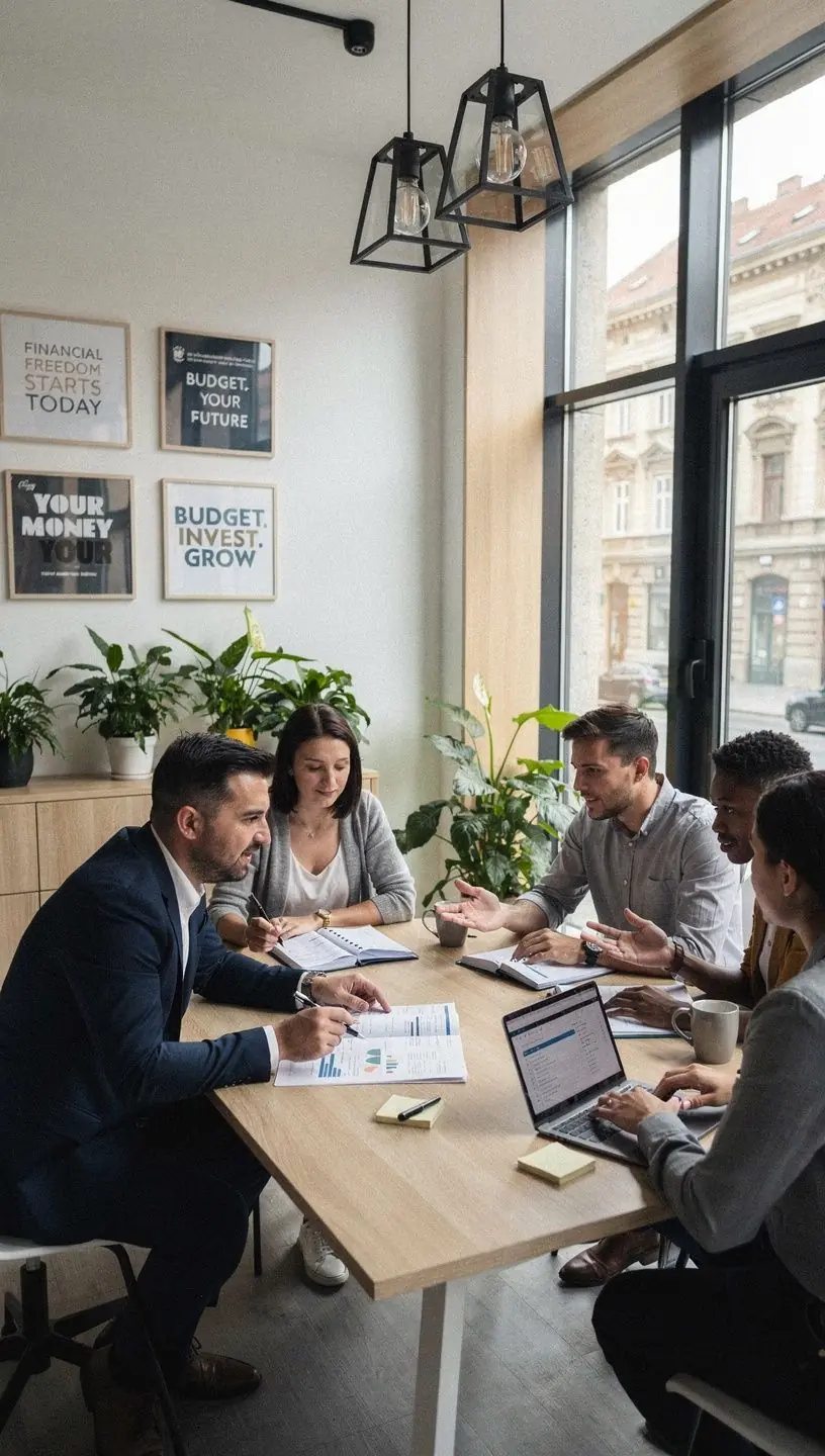 Nyomtatott költségvetési tervező egy asztalon, mellette jegyzetfüzet és toll, személyes pénzügyi tervezéshez.